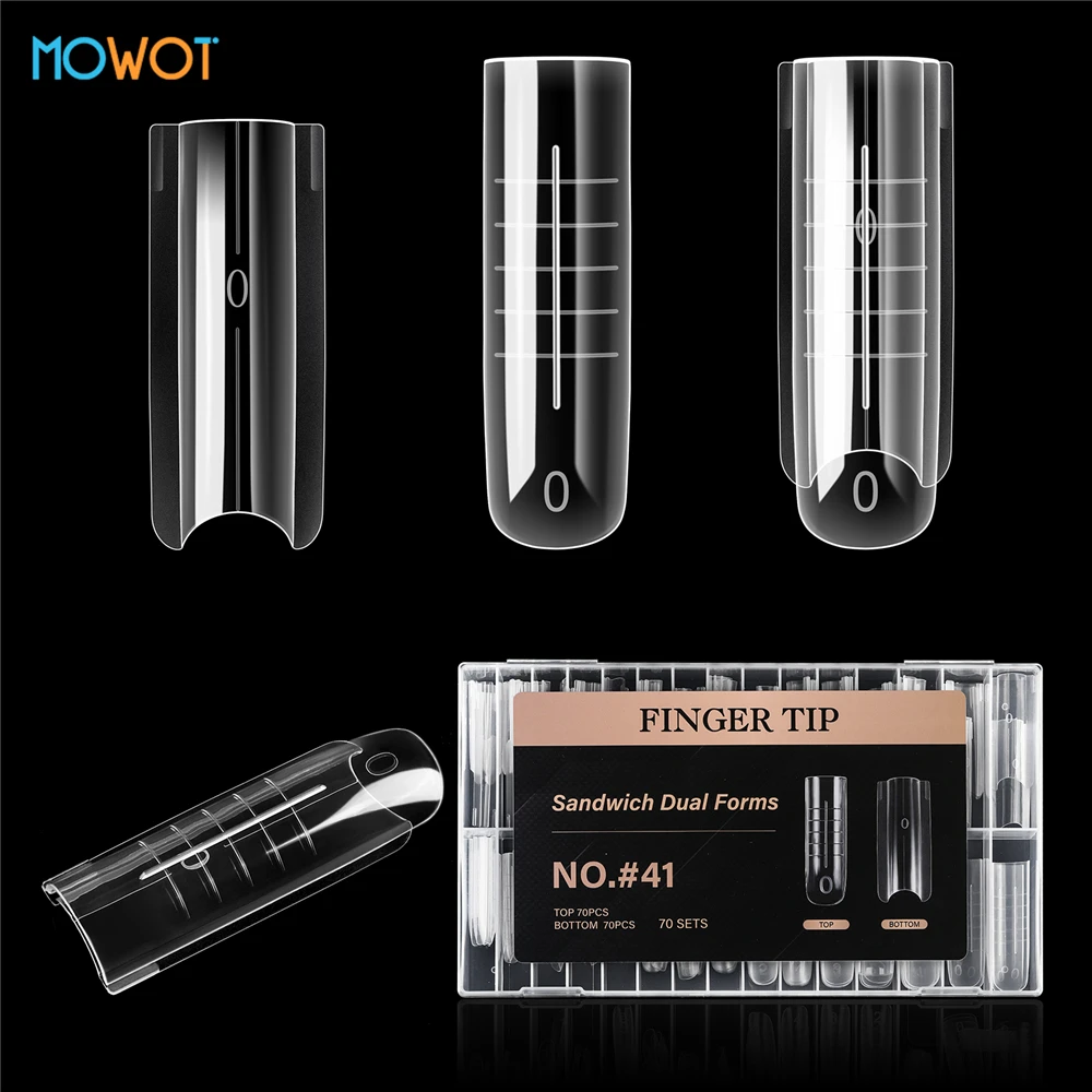 MOWOT nuevo 140 uds/280 Uds sándwich formas duales extensión de uñas molde superior ataúd almendra acrílico moldes inferiores superiores 14 tamaños formas de uñas
