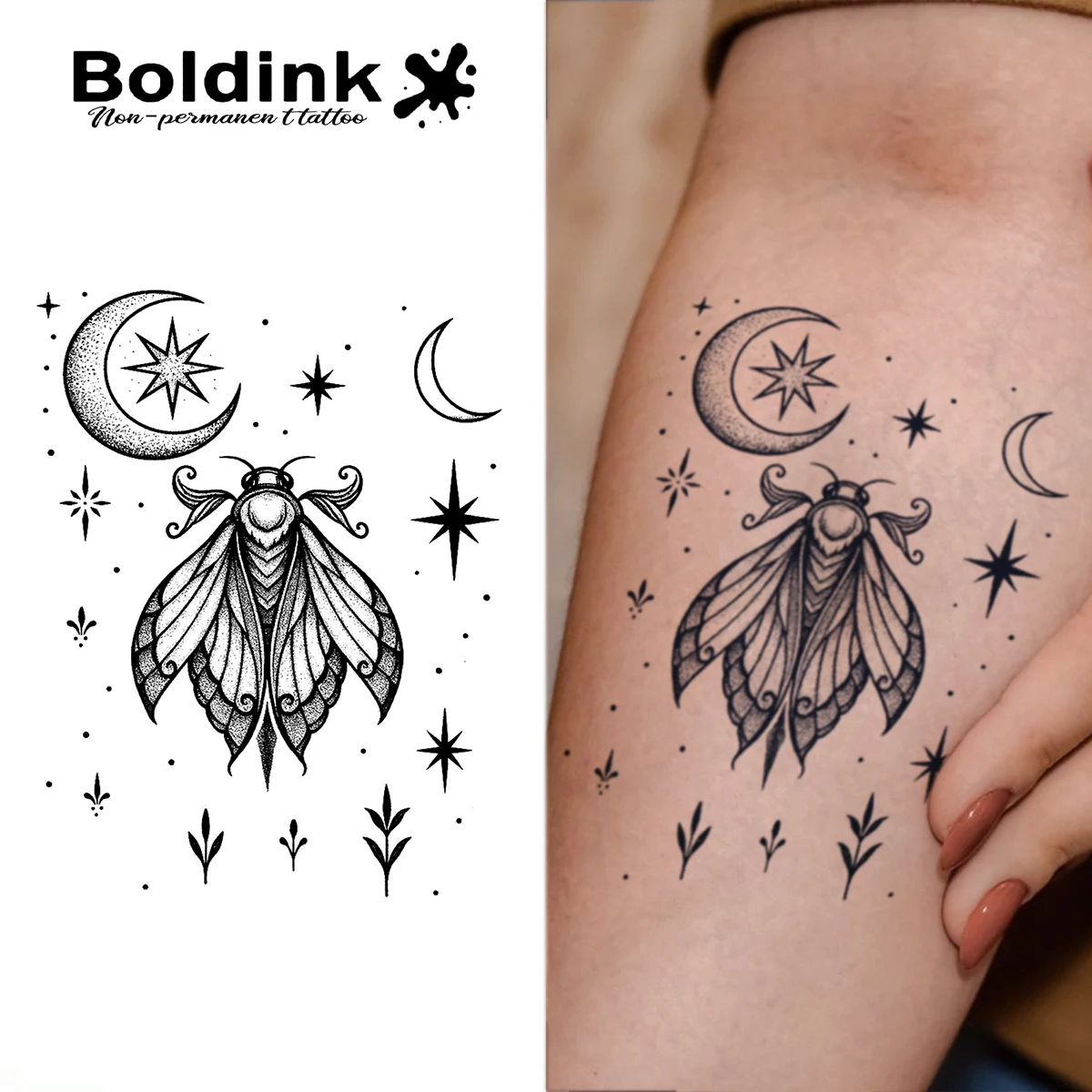 

Boldink Moth Juice Tattoo Patch Waterproof Color Holding for 1-2 Weeks the most suitable body decoration for autumn and winter