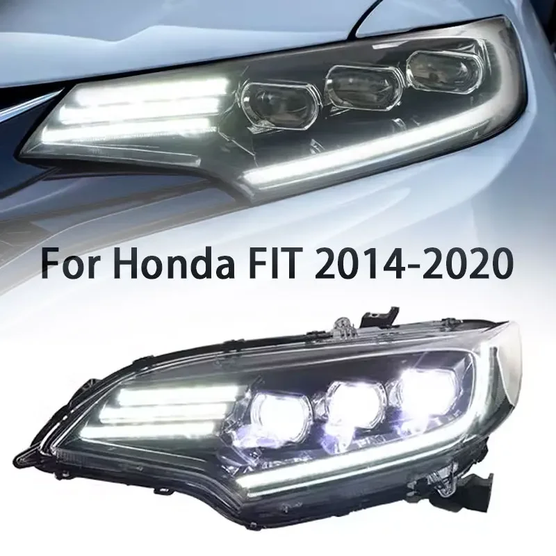 Car Front Headlight For Honda Jazz Fit LED Headlight 2014-2020 Headlights Fit DRL Turn Signal High Beam Angel Eye Projector Lens