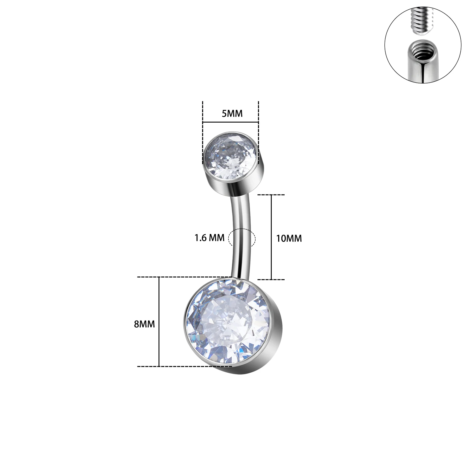 Implant Grade G23 Titanium 14G Internal Thread Sexy Navel Ring Opal Zircon Belly Button Piercing Barbell Girl Women Body Jewelry