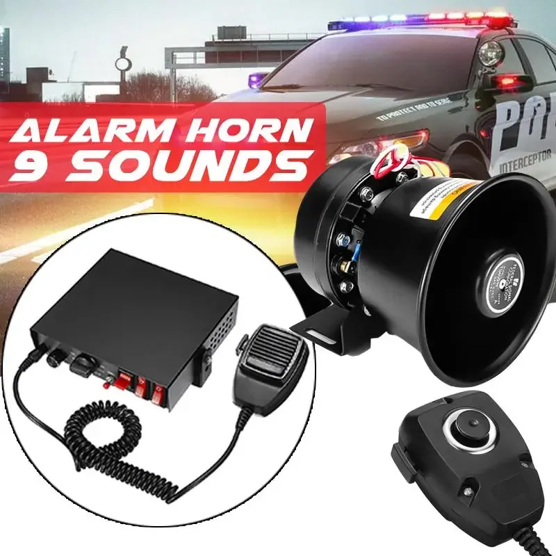 400W 12V 150DB 9-Sound Car Warning Alarm Electronic Siren Loud Car Warning Alarm Police Fire Siren Air Horn Car Horn Cessories