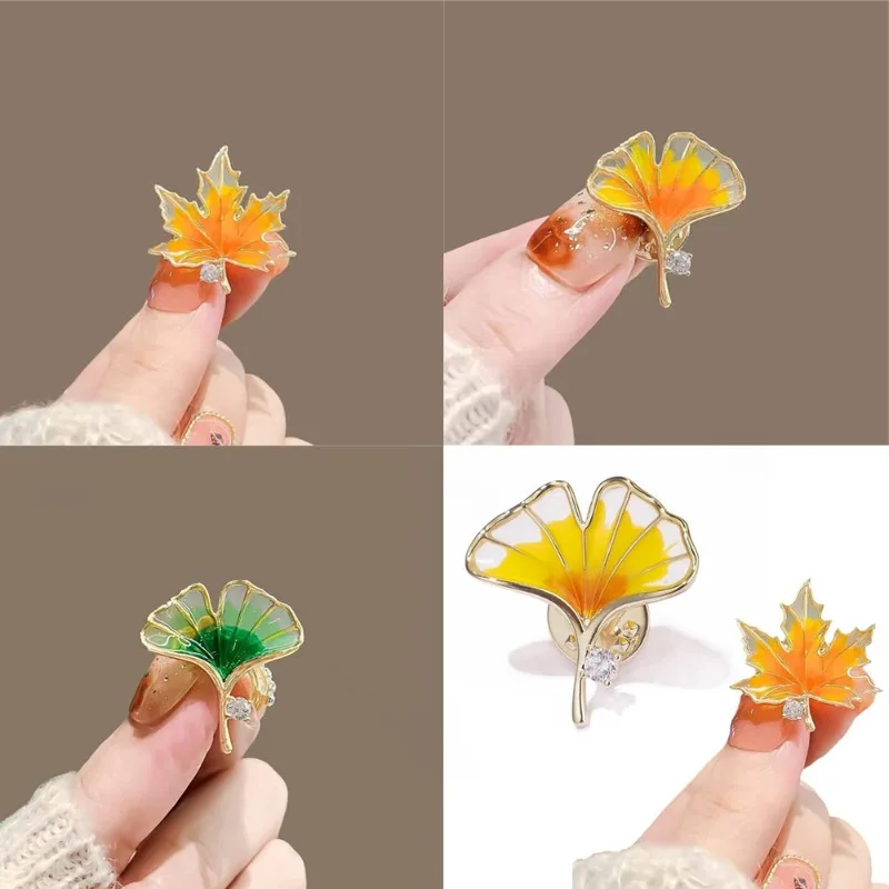 Yellow Maple Leaf Brooches Enamel Ginkgo Leaf Plant Pins Vintage Badge Girl Clothes Jewelry Ornament Accessories Party Gift