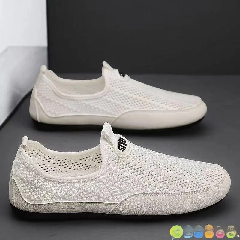 

Men's Summer New Hollow out Mesh Breathable Thin Driving Sport Casual Trendy Shoes Slip-On round Toe Pure Color Plastic Sole