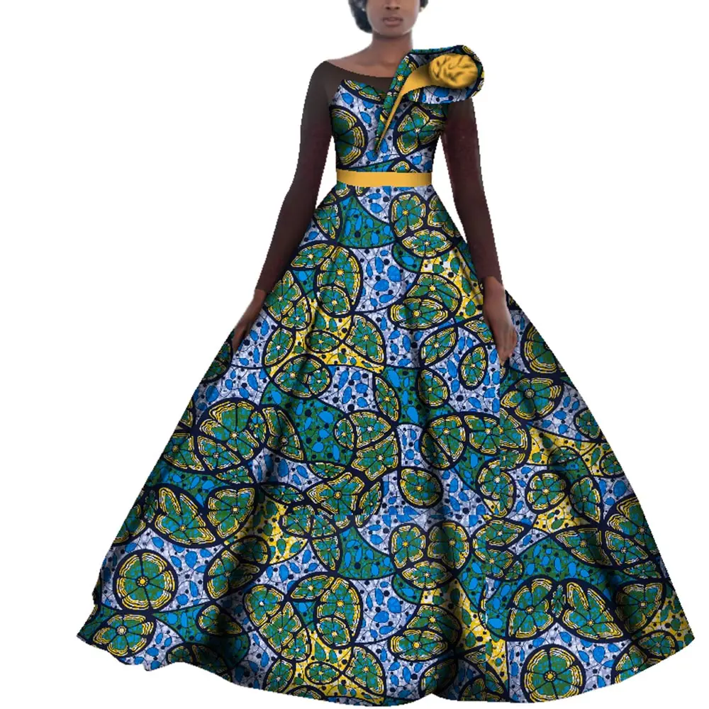 Dashiki African Dresses for Women Wedding Party Evening Dress Cotton Ankara Print Dress Plus Size Boubou Africain Femme WY4141
