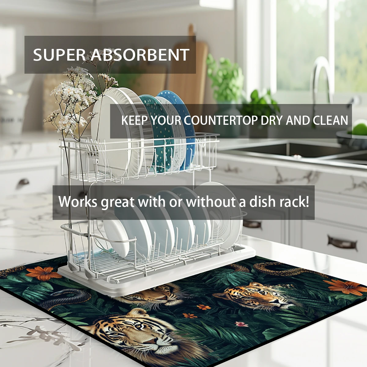 Absorbent Mat Manchurian Tiger Kitchen Antiskid Drying Mat Quick Dry Bathroom Drain Pad Tableware Mat