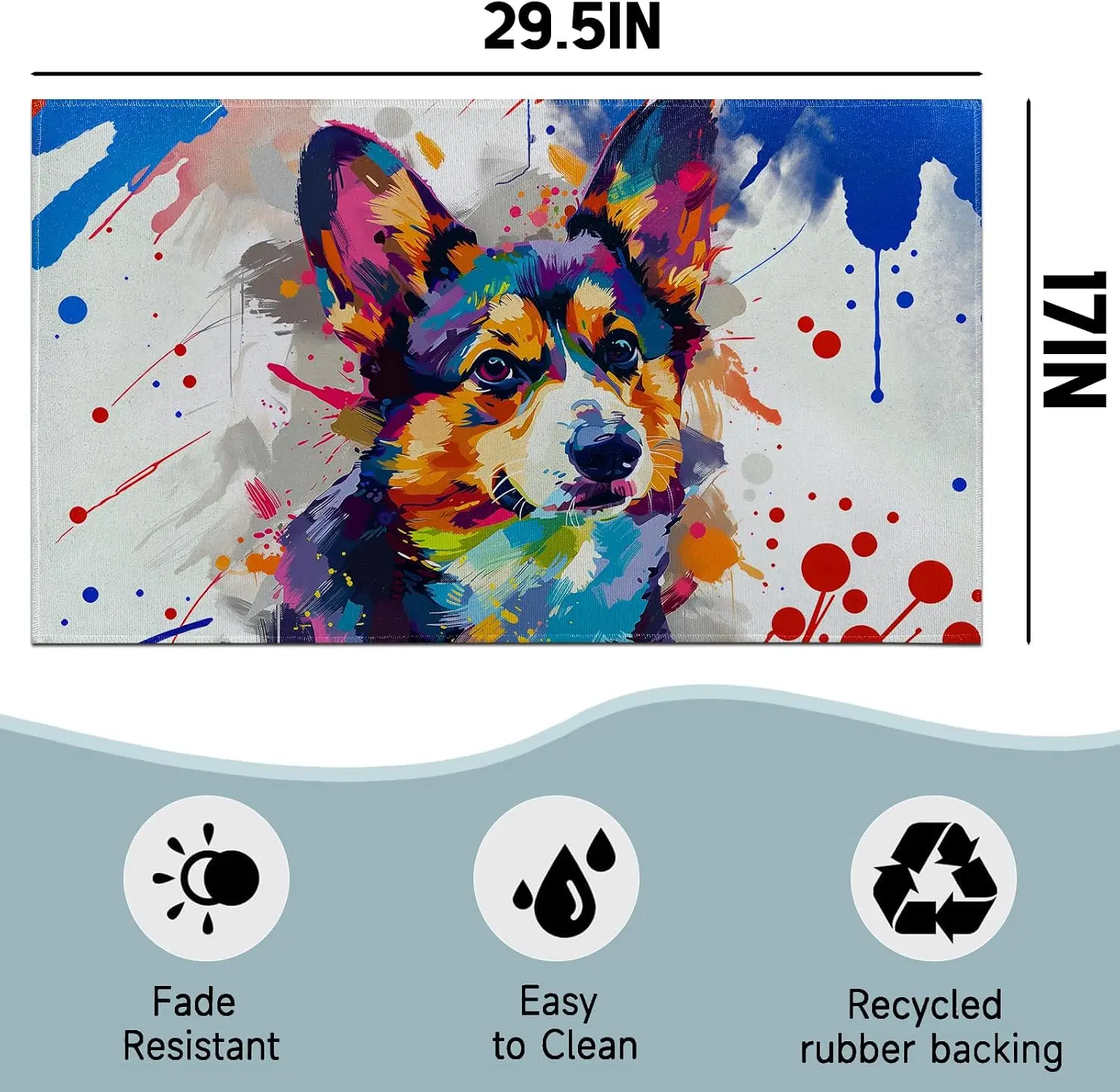 Trendy Dog Portrait Abstract Art Mat Polyester Runner Hallway Entryway Rug for Dog Lover Pet Decor Stylish Watercolor Puppy Prin