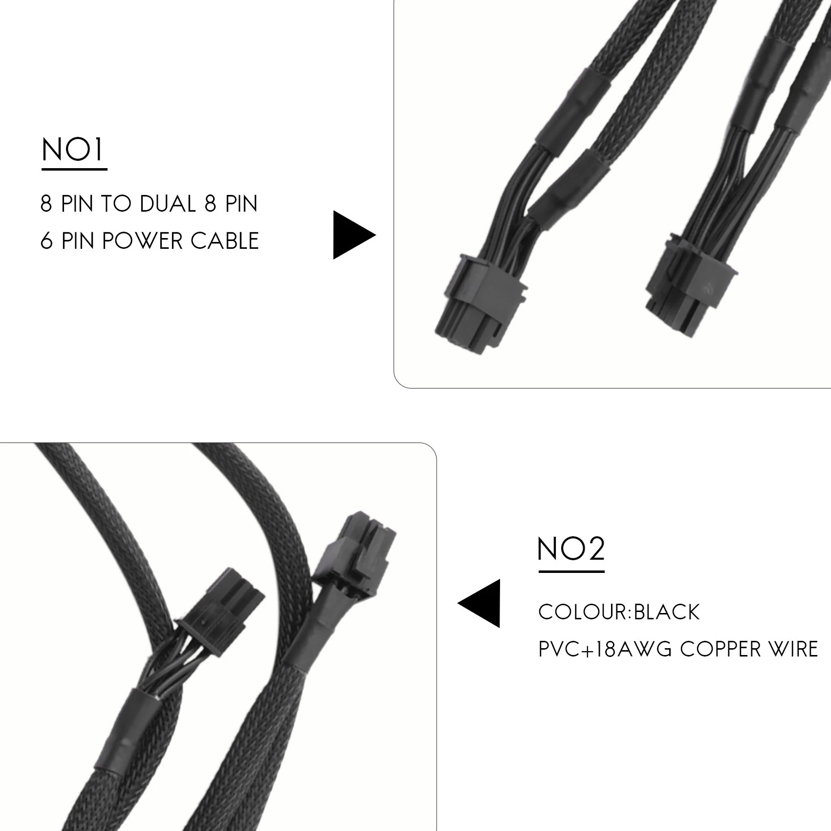 2แพ็ค8พินเป็นแบบคู่8พิน6พิน PCIe VGA สายเคเบิลเพาเวอร์สำหรับ EVGA Supernova G2 G3 G5 P2 T2 g + 650 750 850 1000