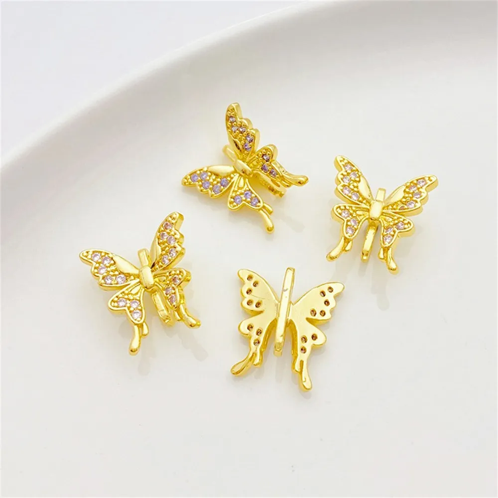 

18K Bag Gold Inlaid Zircon Butterfly Double Row Bead Spacer Handmade DIY Material Pearl Bracelet Jewelry Accessories