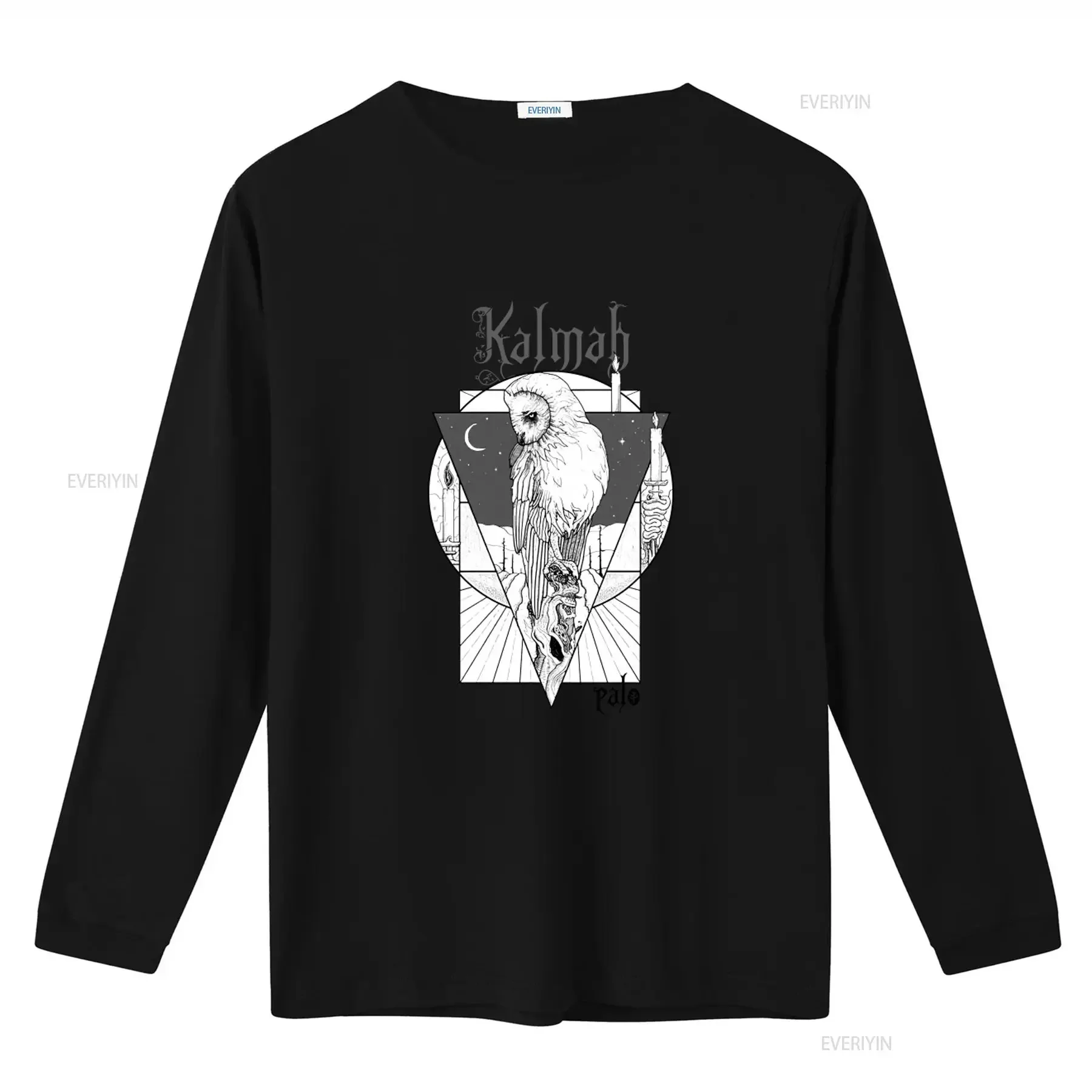 Kalmah Palo Natural Owl Moonlit Night Gothic Style T Shirt vintage Washed Top For Everyday Wear Soft fashion Unisex graphic
