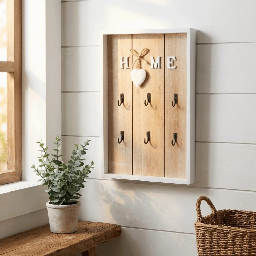 

Настенный декор: деревянная винтажная ключница-органайзер в деревенском стиле, квадратная полка для хранения ключей, декоративный ящик для прихожей и гостиной