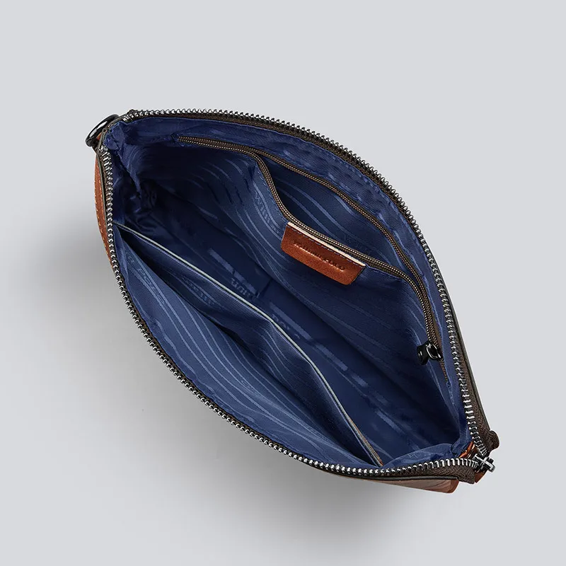 Men's Distressed Leather Envelope Clutch: Premium Grain Cowhide Vintage Wallet Handbag