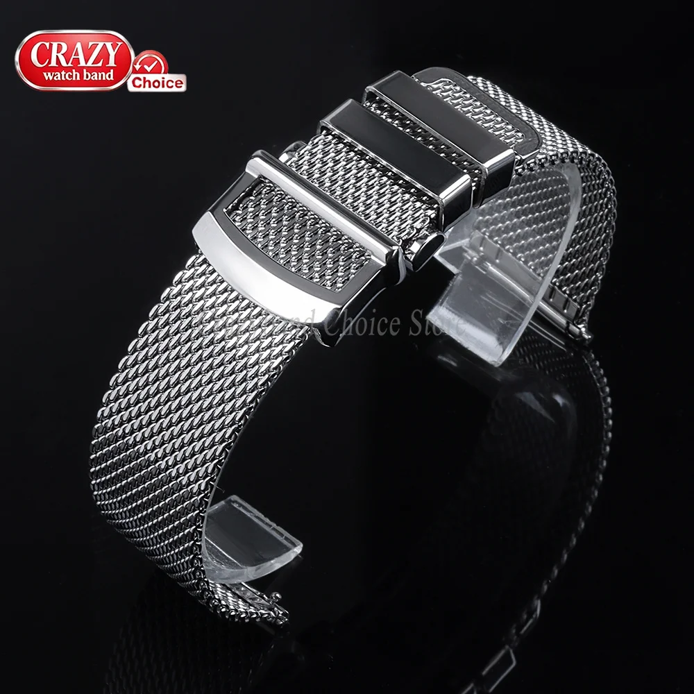 20mm 22mm Mesh Milanese Bracelet for Omega Seamaster 007 Stainless Steel Watch Band for IWC Pilot Strap Metals Folding Buckle view 2