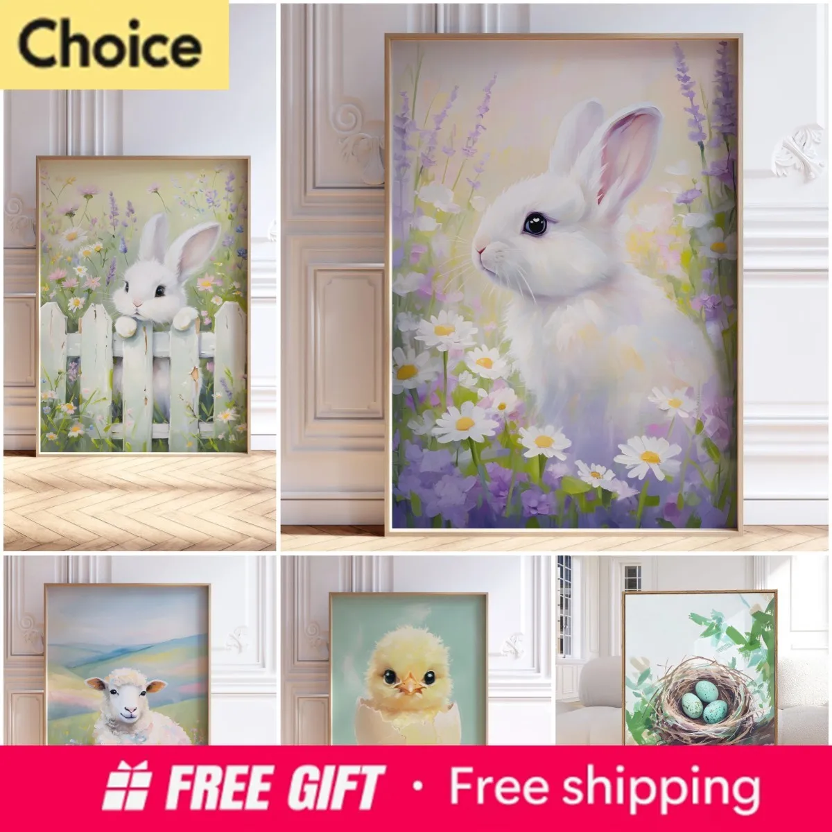 

2026 Easter Bunny, Bunny Wall Art, Pastel Easter Decor, Spring Floral Print, Pastel Nursery Decor, Colorful Wildflower Rabbit