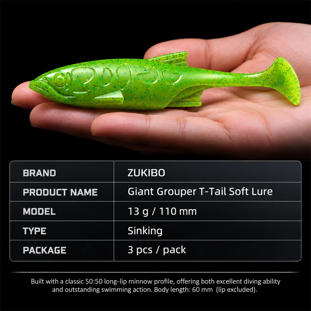 ZUKIBO Paddle Tail Soft Fishing Lure High Density Swimbait Bass Grouper Artificial Bait Dual Mode Multi Style Fishing Tackle