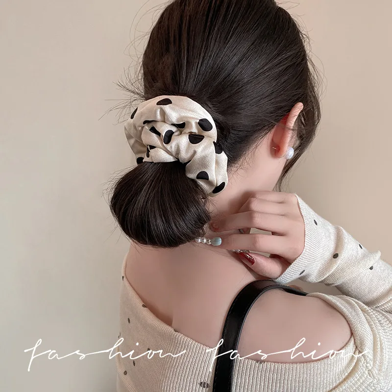 French Vintage Black White Polka Dot Scrunchies Sponge Elastic Rubber Bands Women Simple Temperament Hair Styling Accessories