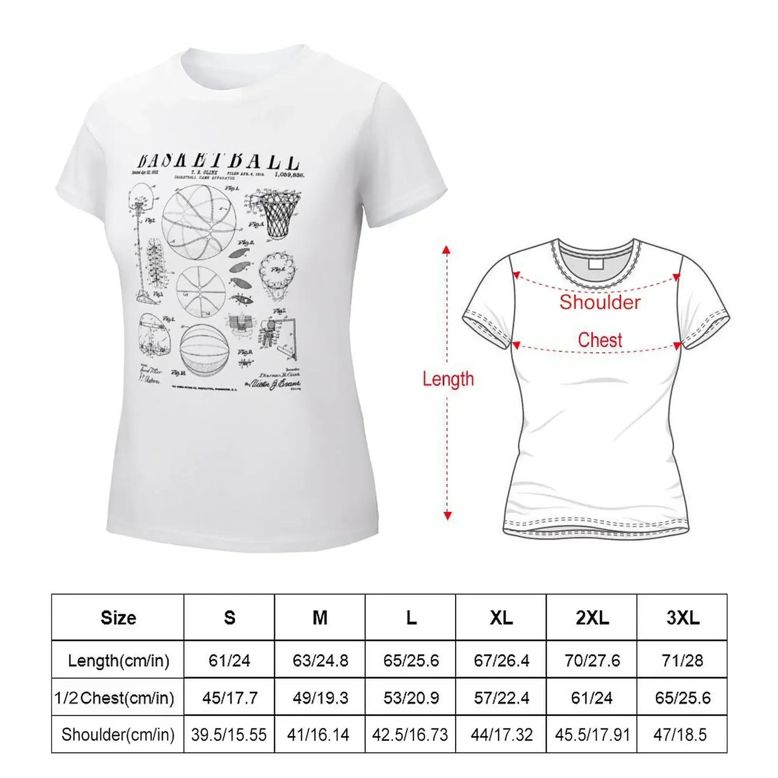 Basketball Old Vintage Patent Drawing Print T-shirt female kawaii clothes t-shirts for Women graphic tees