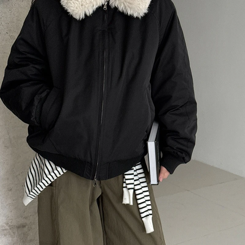 2025 Winter New Warm Personalized Simple Hairy Collar with Cotton Jacket for Women