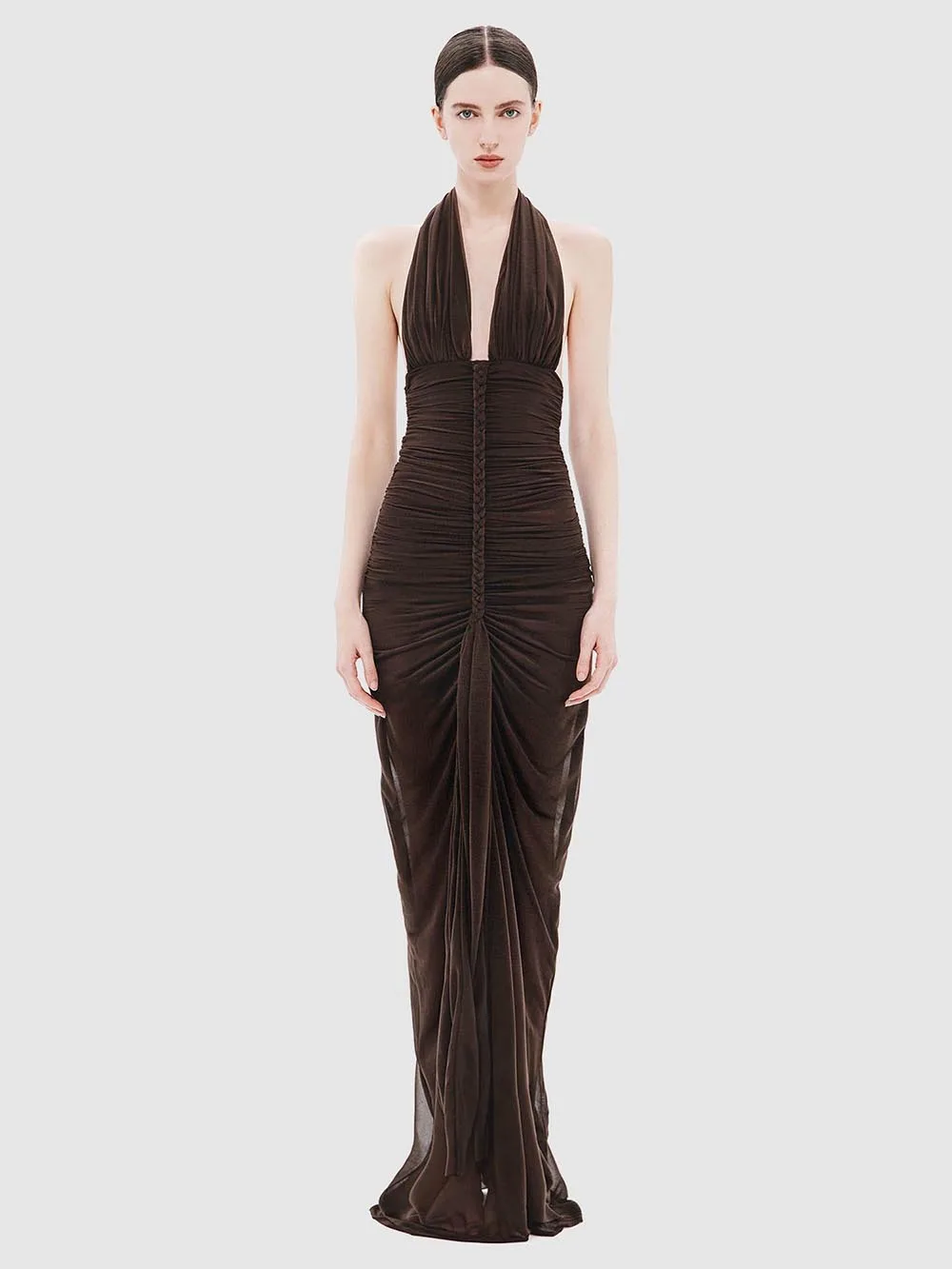 

Женское модное и сексуальное платье с V-образным вырезом, облегающее, плиссированное, с открытой спиной, в европейском и американском стиле, с завязками на шее.