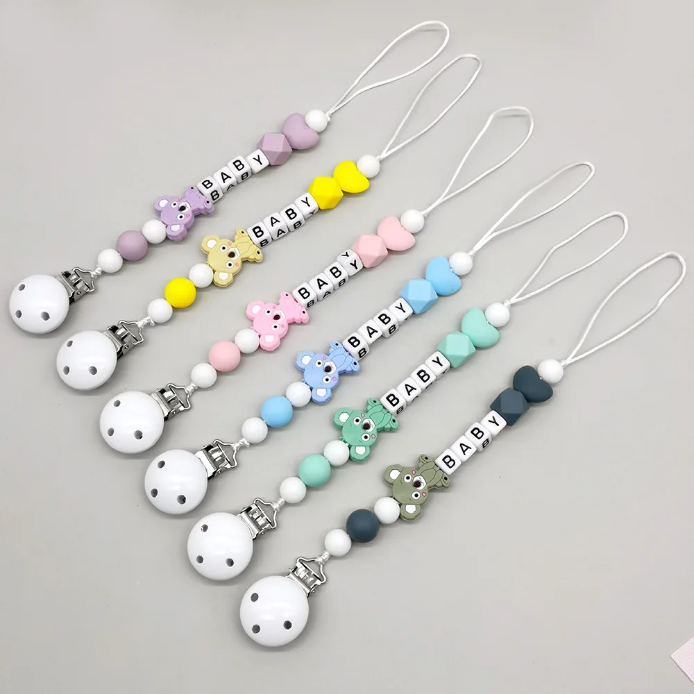 Custom Free personalized Name baby pacifier holder chain Handmade silicone koala safe teether Newborn Chew Gift