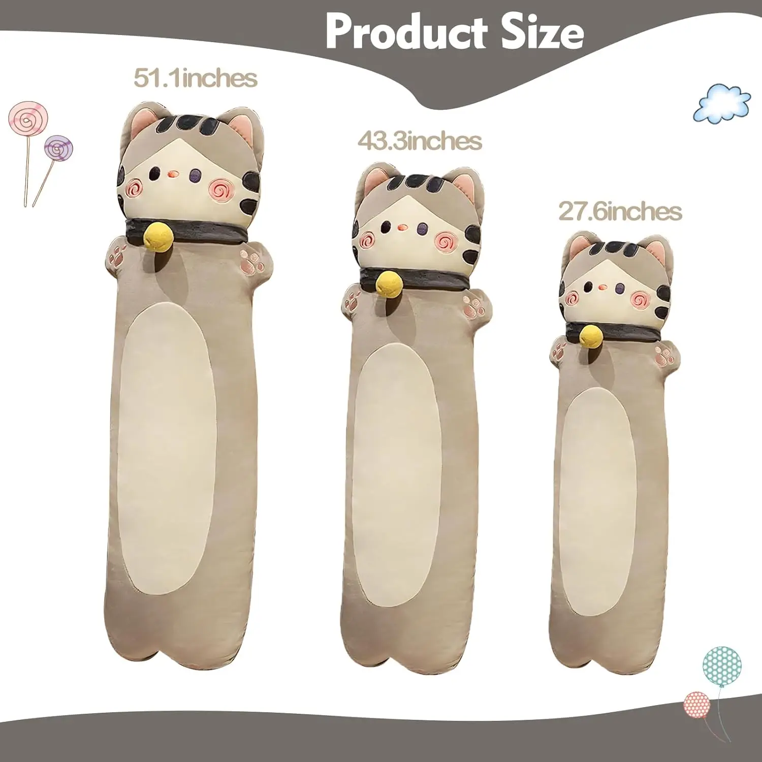 130 سنتيمتر القط ألعاب من نسيج مخملي طويل الوردي البني الرمادي النوم القطط محشوة الحيوان طويل Kawaii القط عناق لينة أفخم النوم رفيق طفل