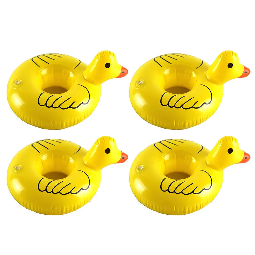 4pcs Drink Floating Cup Pad PVC Water Cup Holder Duck Shape Bathtub Accessories Home Inflatable Drink Holder Decor