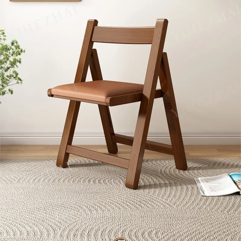 Simple Solid Wood Folding Chair Dining Chair Small House Simple Foldable Back Chair Outdoor Home Portable Chairs For Kitchen