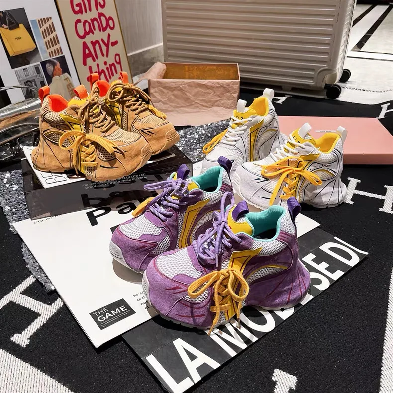 

Женские модные кроссовки на высоком каблуке с сетчатым верхом, трендовые массивные кроссовки, высококачественные дизайнерские повседневные весенние вулканизированные кроссовки с уникальным дизайном