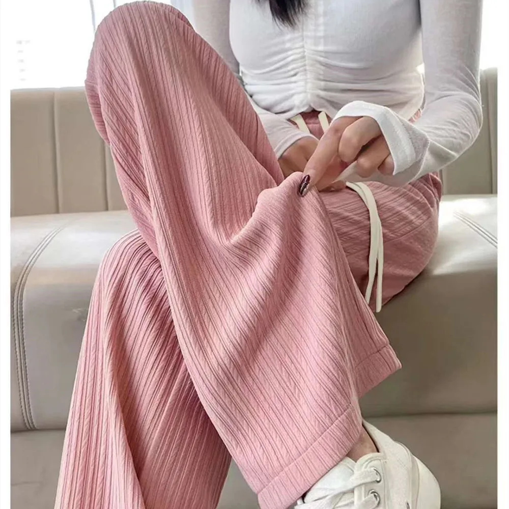 Summer New Bubble Milk Puff Cloud Pants Women\'s High Waist Slipping Narrow Straight Leg Casual Pants Cloud Puff Wide Leg Pants