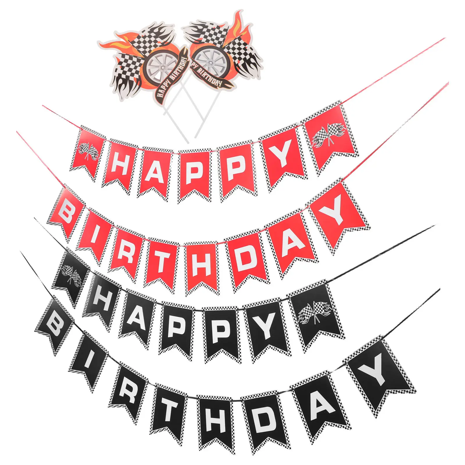 4Pcs Race Car Party Supplies Black White Checkered Flag Birthday Banner Kids Racing Decorations Race Theme Party