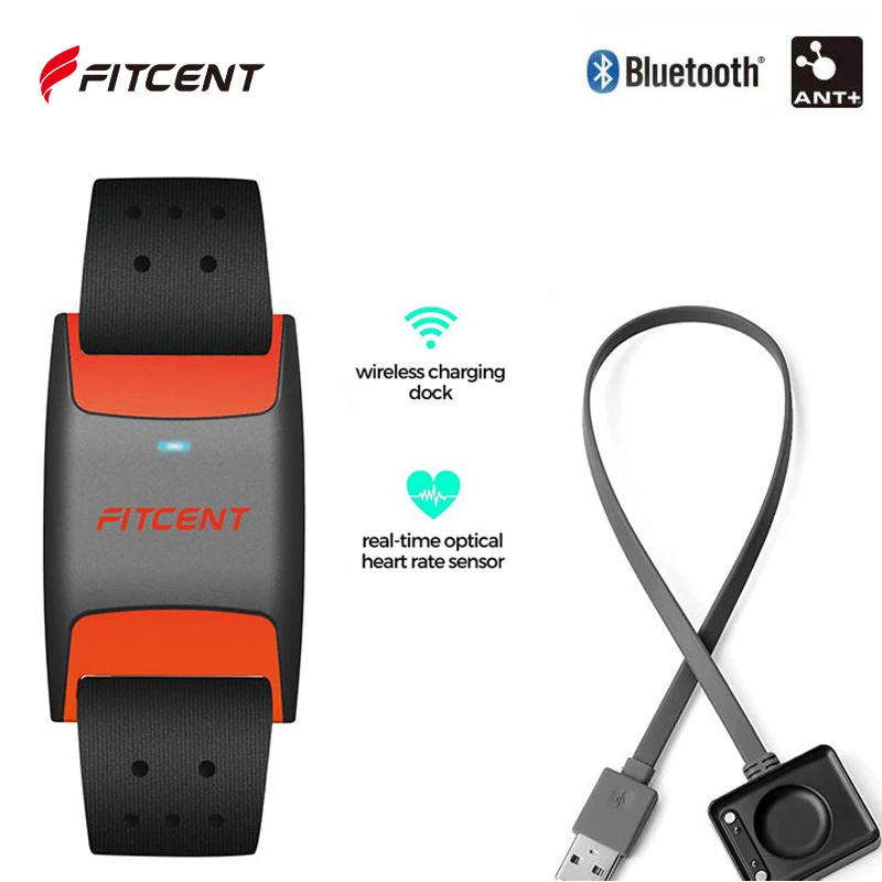 FITCENT ANT+ Bluetooth Heart Rate Monitor with Wireless Charger HR Senor Compatible with Peloton Garmin Wahoo Polar Zwift Strava