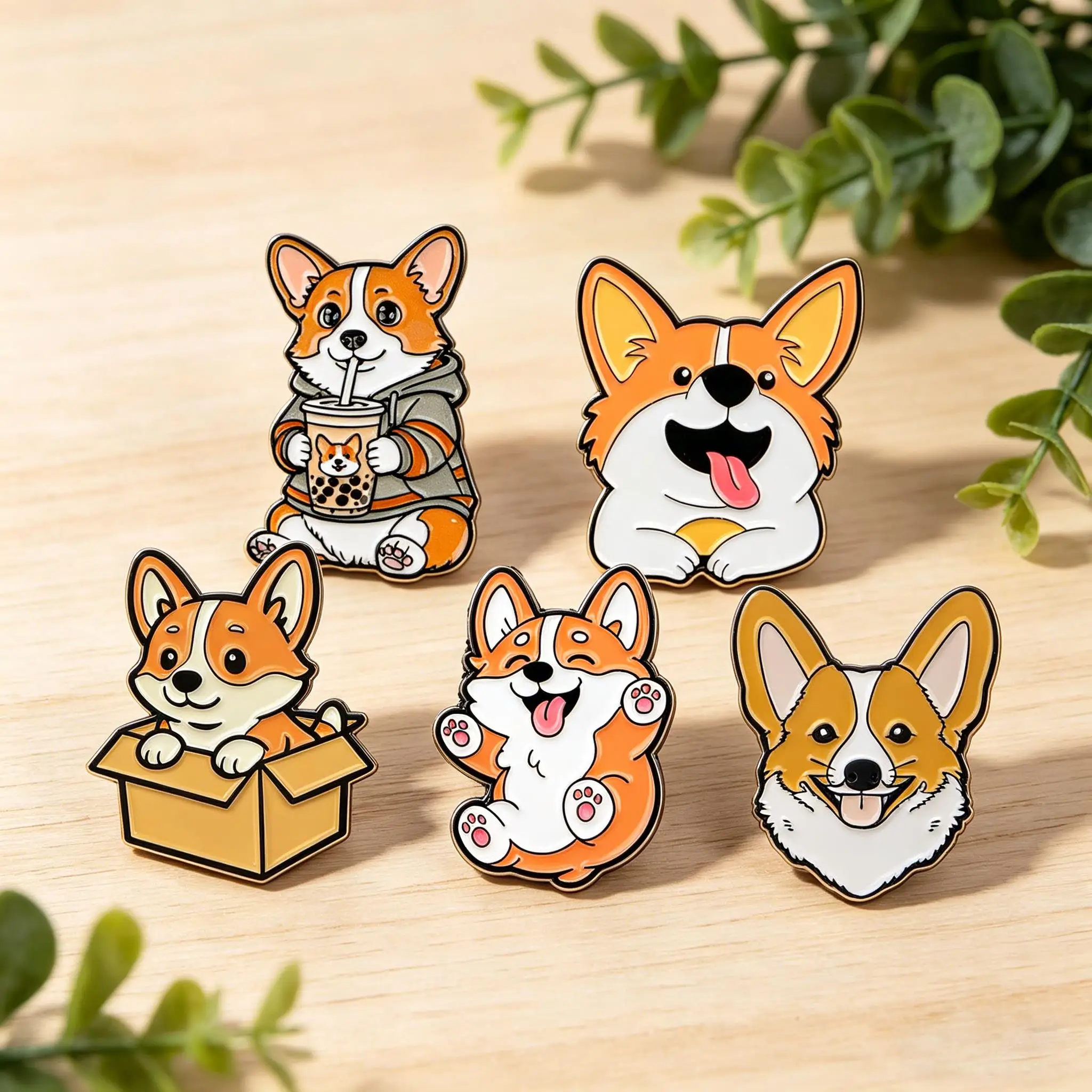 5 broches de esmalte de Corgi amarillo, bonitos, para solapa, insignias para mochila, accesorios de ropa, regalos de joyería de moda