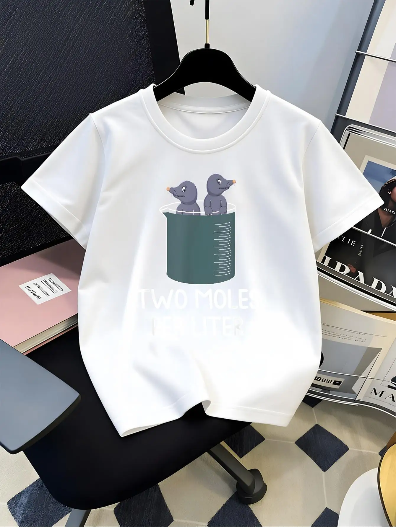 Two Moles Per Liter Funny Science Cartoon Art Graphic Print Family Matching Short Sleeve Tee Boys Girls Kids Summer Casual Tops