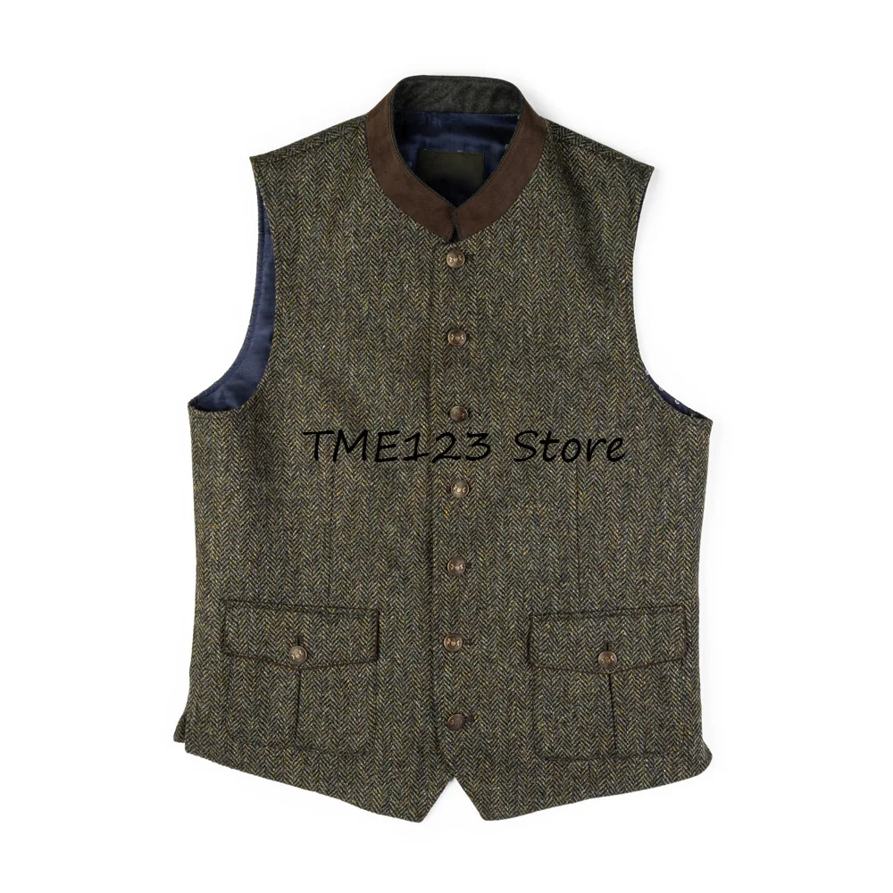 

Легкий жилет из ткани «елочка» с вырезом и круглым воротником, однобортный модный костюм, жилеты для мужчин, лучшие мужские мужские жилеты