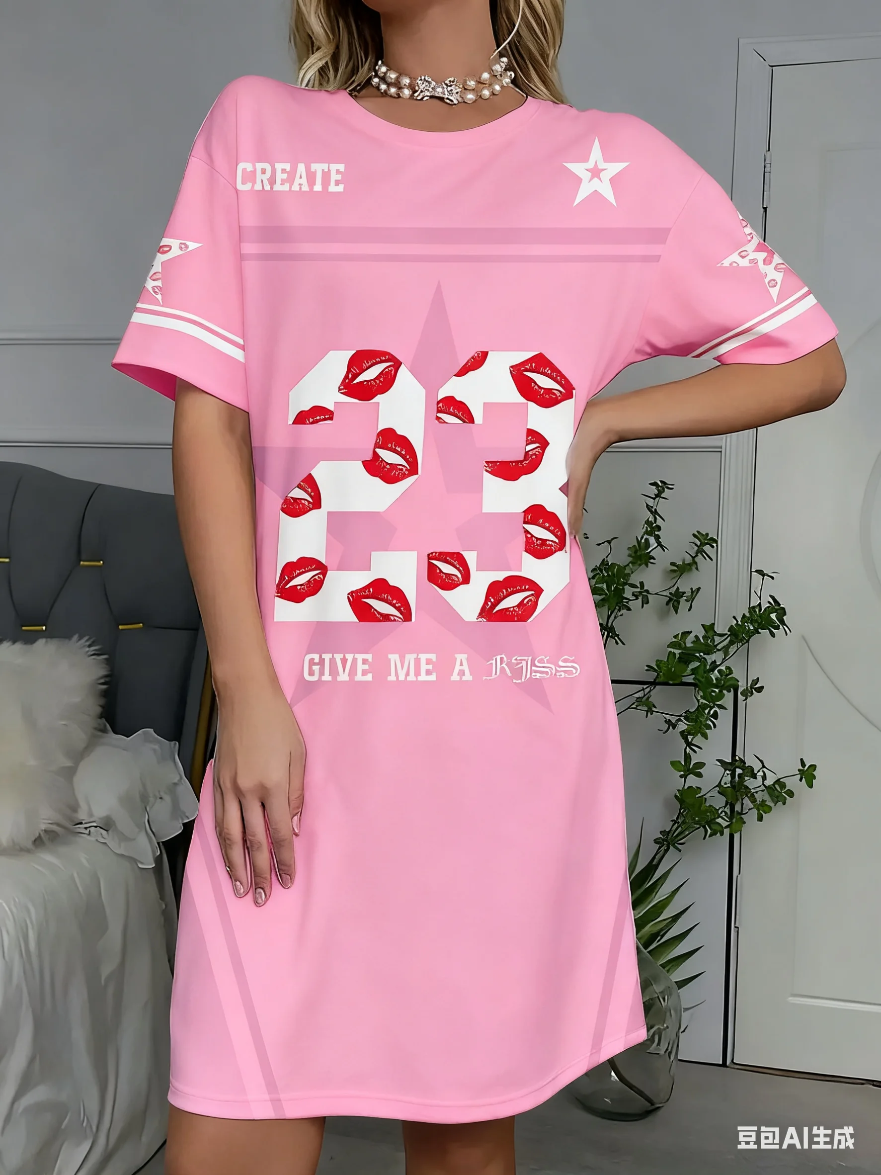 เดรสเสื้อยืดผู้หญิงไซส์ใหญ่ลำลอง รุ่น NO.23 ลายพิมพ์ คอกลม แขนสั้น สไตล์สวม ผ้าสำหรับฤดูร้อน เสื้อผ้าผู้หญิง