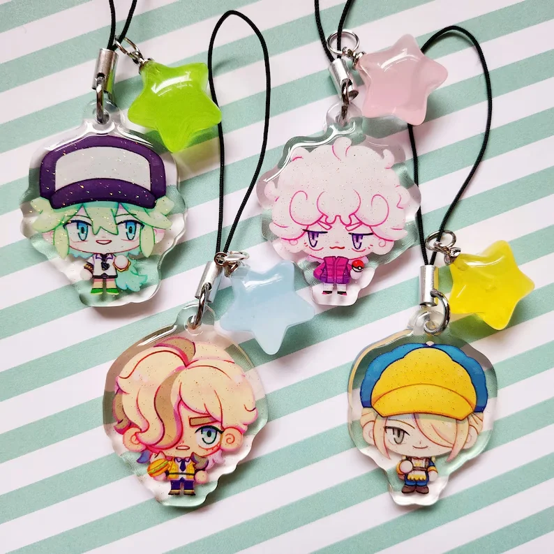 Trainer Theme Double Sided Acrylic Charms with Glitter Epoxy Star Pendant Cute Bag Keychain Decor Gift