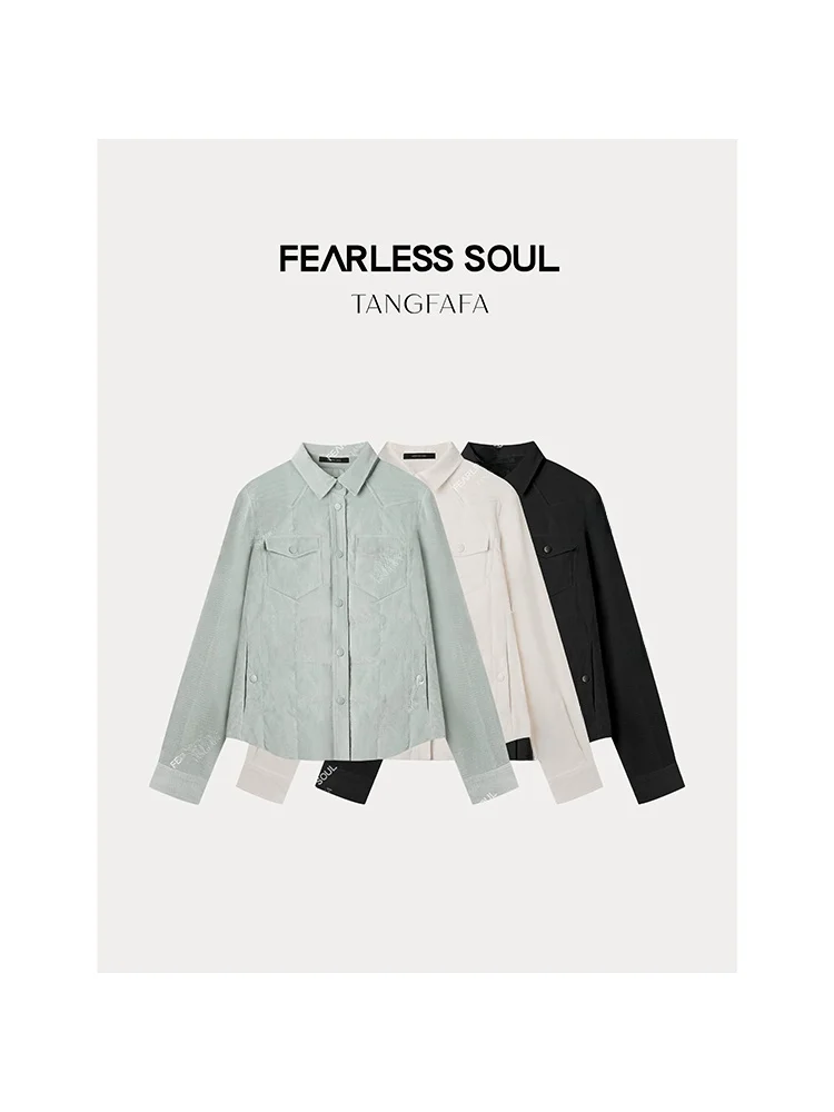 

Lightweight Corduroy irt Sle Goose down Jaet Tfa824FN2 Collar Single Button Closure Long Sve Regular Length