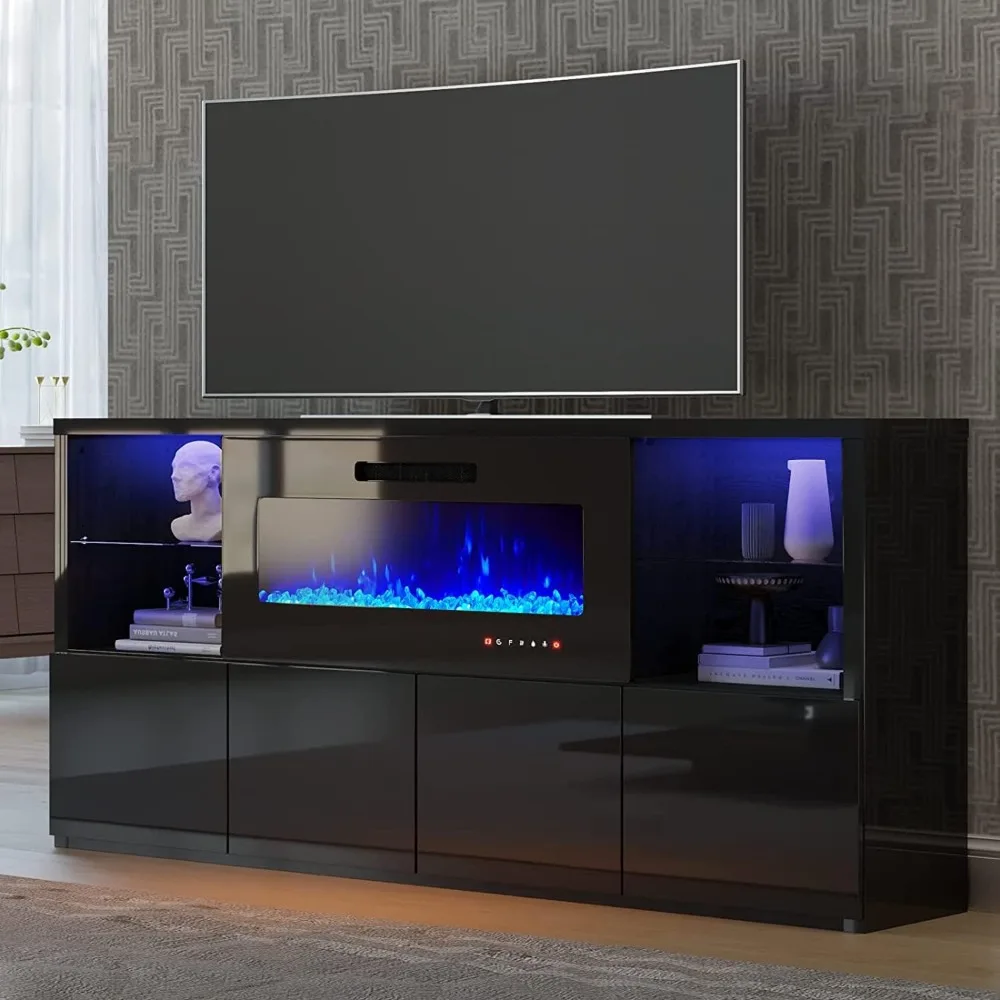 

68" Fireplace TV Stand with 40" Fireplace, Modern High Gloss Fireplace Entertainment Center with LED Lights for TVs up to 78"