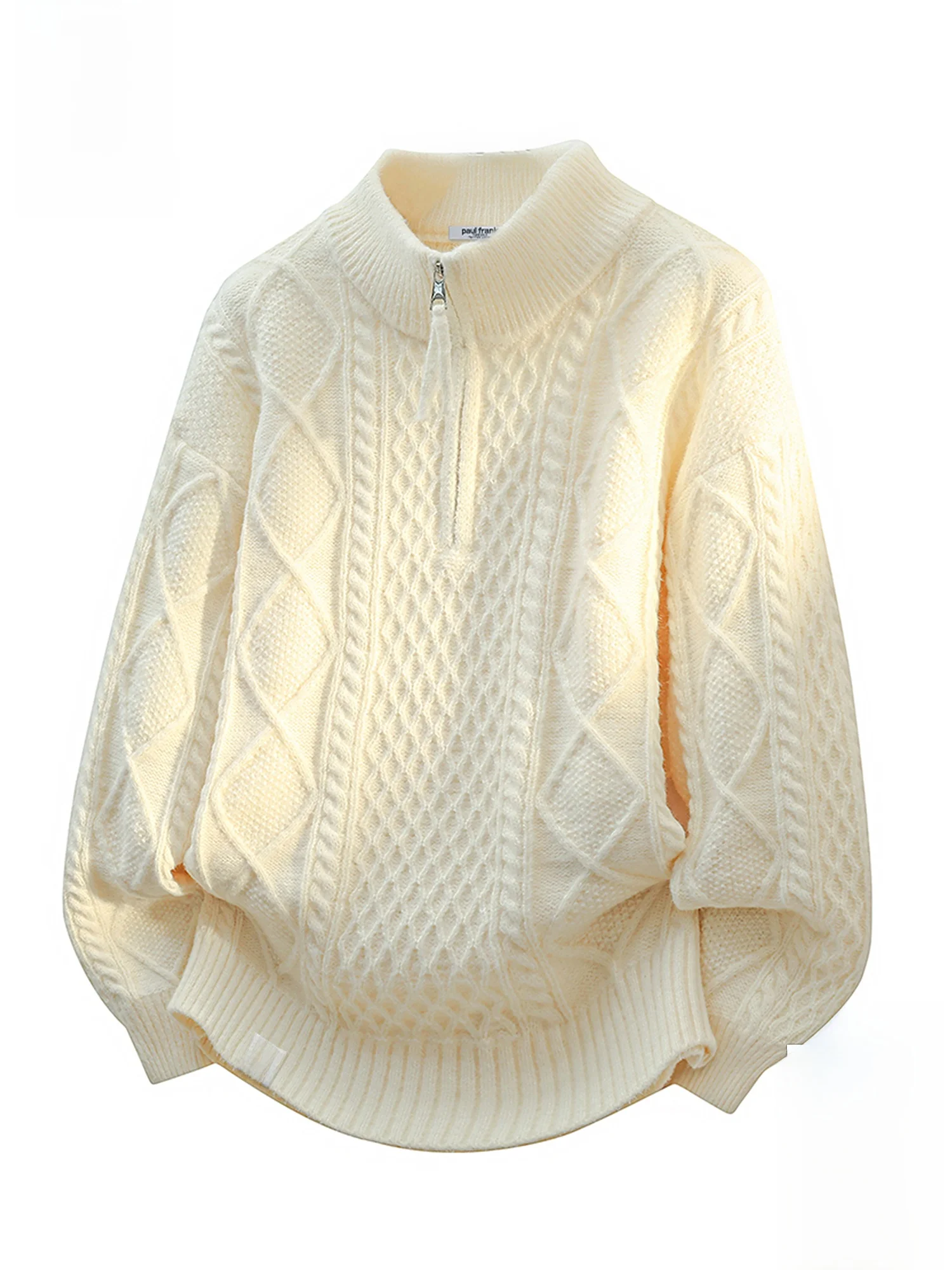 

Мужской вязаный свитер Paul Frank с высоким воротником, повседневный зимний утепленный пуловер на молнии свободного кроя с узором «косы»