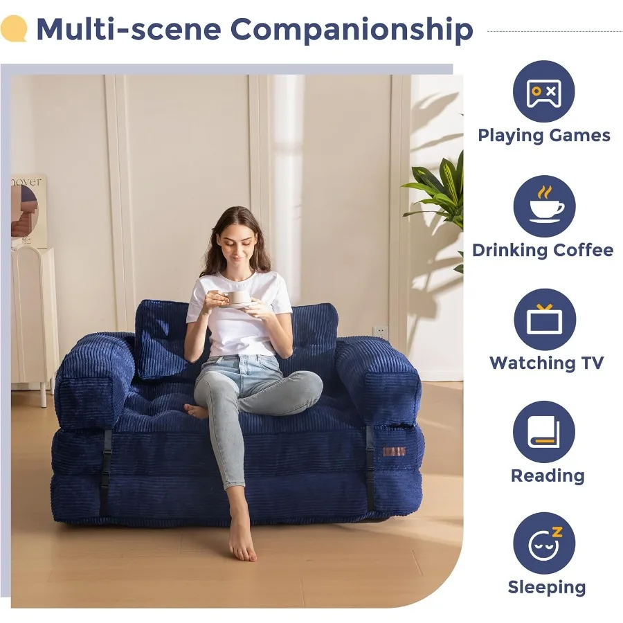 Складной диван-кровать L-образный раскладной диван-кровать с подлокотником Складной диван-кровать с подушкой Портативный складной стул Удобный Flo