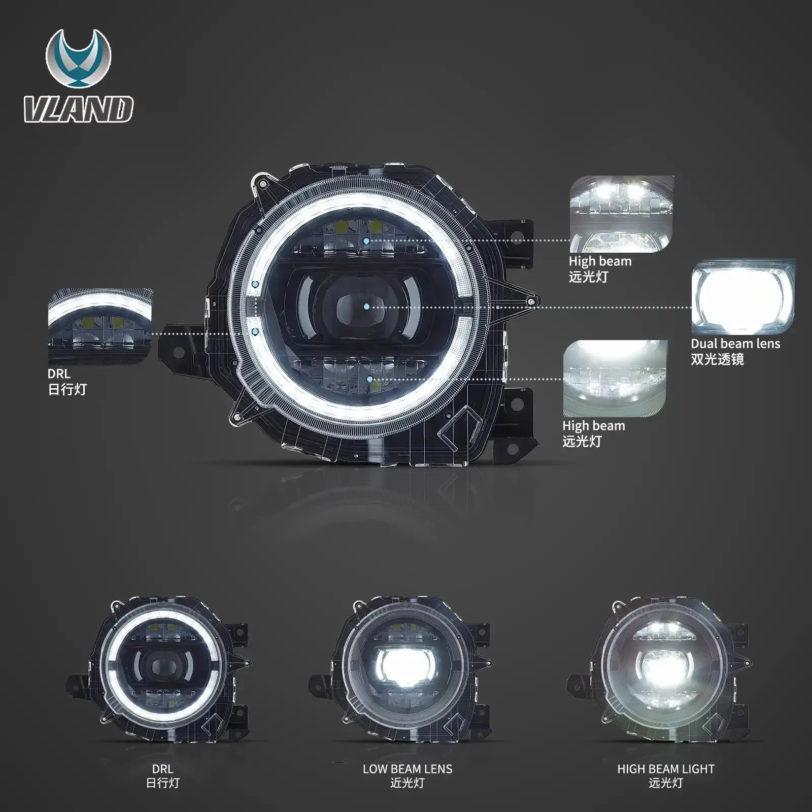VLAND LED Projector Headlights For Suzuki Jimny 2019-2024 Full LED Dual Beam w/Start-up Animation Upgrade Headlamps