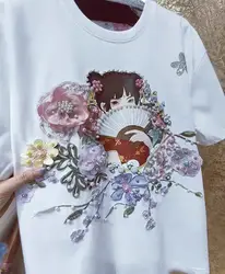 New In Y2K Clothes Luxury Embroidered Flares Graphic Cotton T Shirts For Women Beading Flowers Embroidery Tops Tees Camisetas