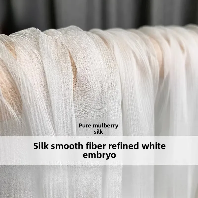 White natural mulberry Silk Crinkle Yarn Fabric for DIY Sewing Dyeing Printing Refining White Embryo Clothing Fashion Cloth