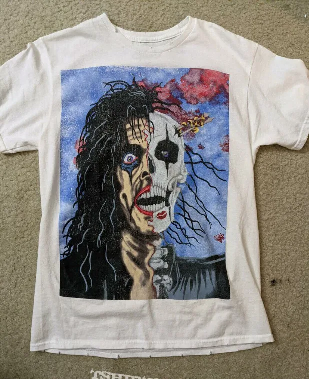 Vintage 1989 Alice Cooper Trash Skelton Face Melt Band Tshirt