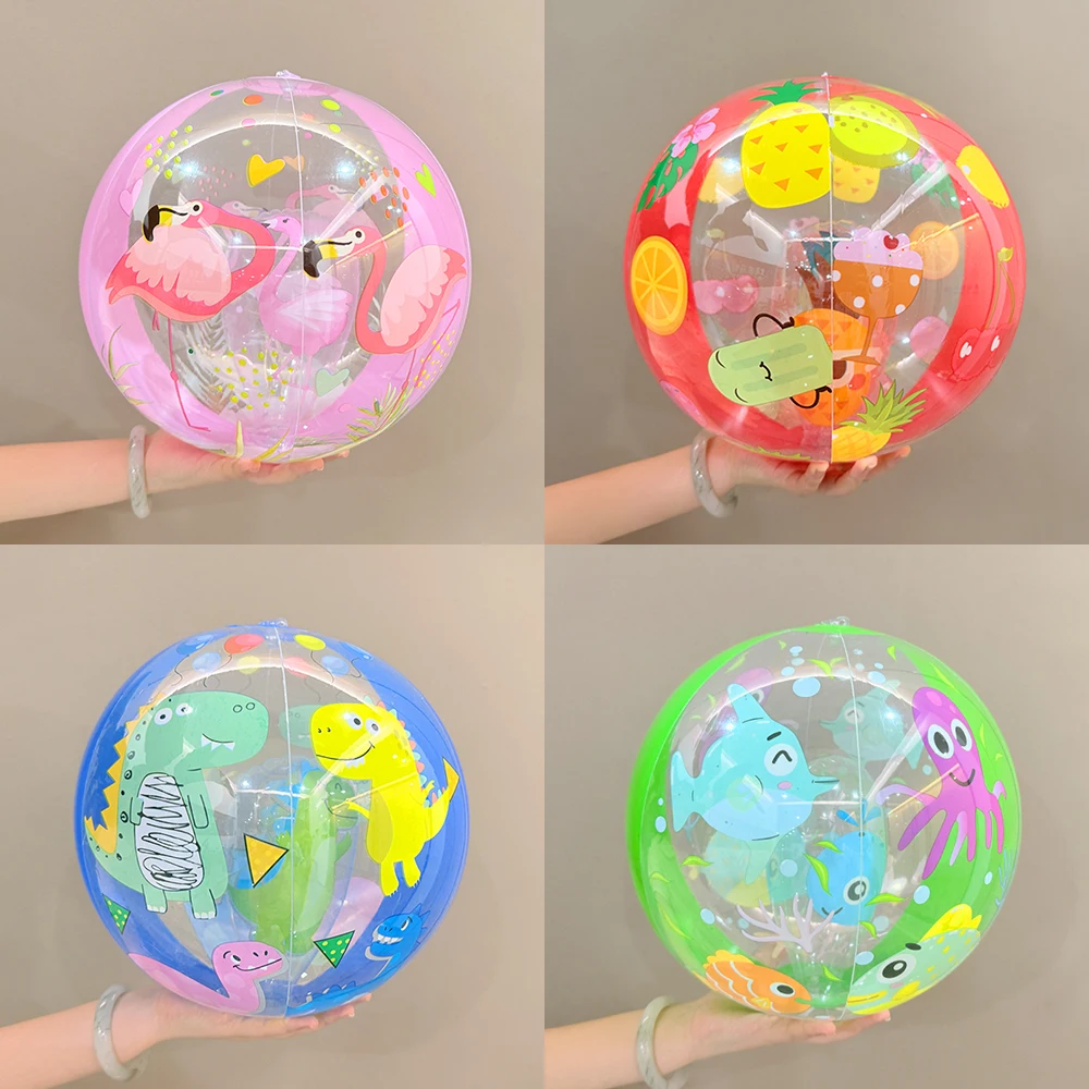 Pallone da spiaggia gonfiabile con palla trasparente a strisce colorate, adatto per giochi di feste in piscina sulla spiaggia