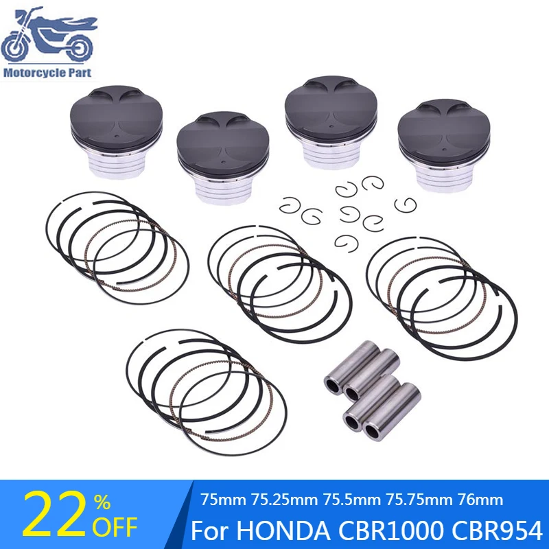 

4set STD +25 +50 +75 +100 75mm 75.25mm 75.5mm 75.75mm 76mm Motorcycle Piston & Ring Kit For HONDA CBR900RR AC CBR954RR 2002-2003