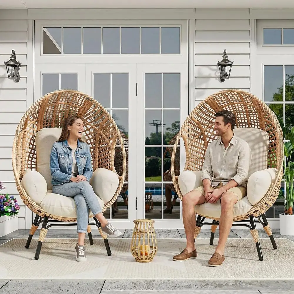

Oversized Indoor-Outdoor Wicker Egg Chair with Cushion, Perfect for Patio, Garden, or Bedroom