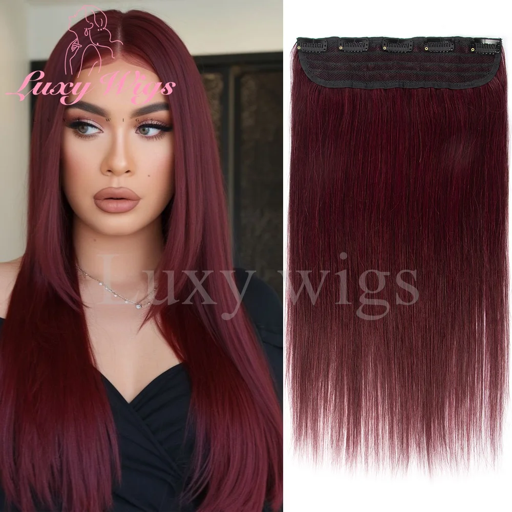 

Burgundy Clip In One Piece Human Hair Extensions Human Hair Weft Clip In Natural Brown Blonde Silk Straight Hairpiece For Women