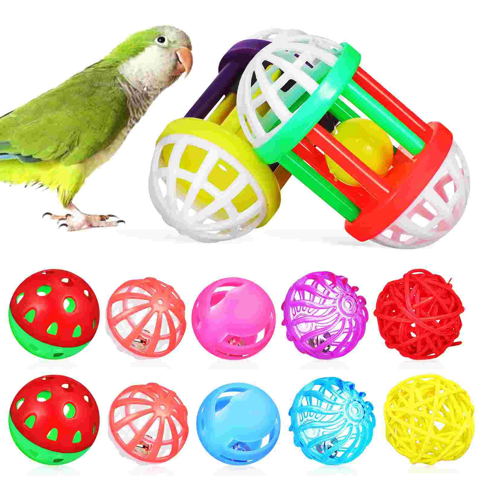 12 Pcs Long Tail Parrot Bird Toy Ball Cage Parakeet Toys Plastic Foraging Balls