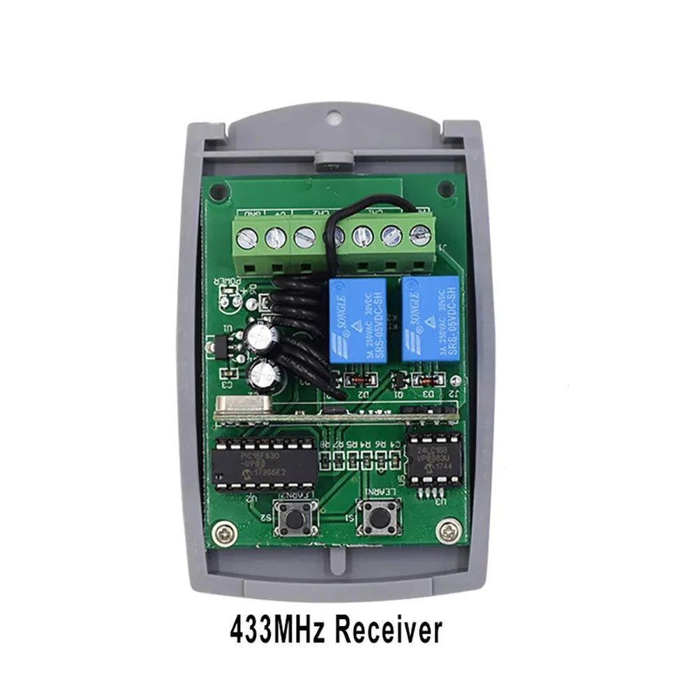 Universal Receiver for Garage Door 433.92 MHz 2 Channels 12 V - 24 V AC-DC Fixed Learning Rolling Code