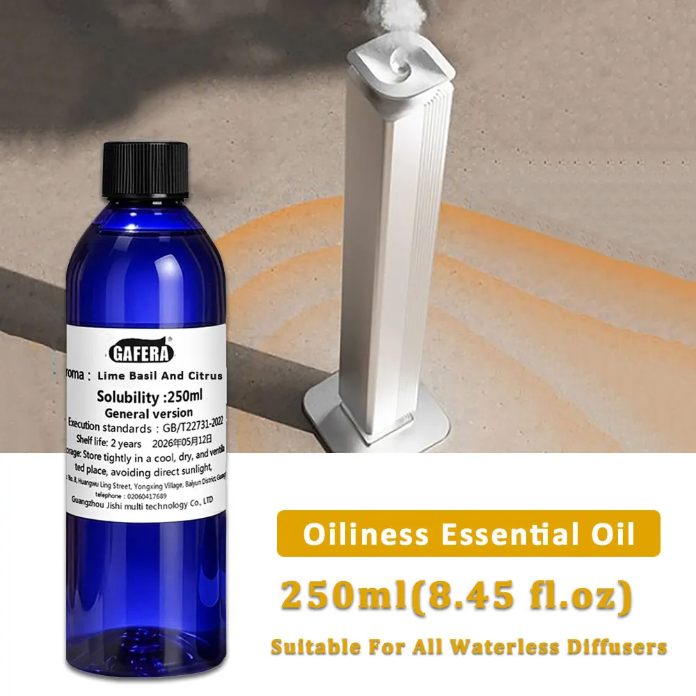 GAFERA 250ml (8.45 fl.oz) Lime Basil And Citrus Essential Oils - For Waterless Diffuser, Hotel Aroma Machine Replenishes Essence